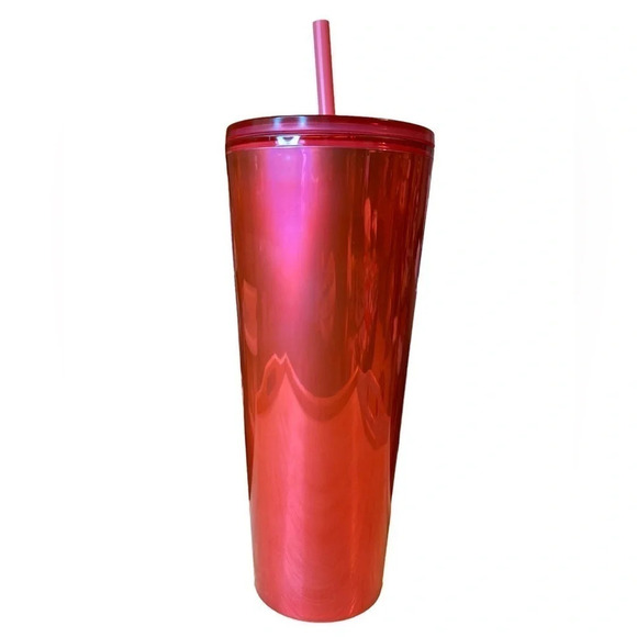 STARBUCKS Cup Tumbler Venti 24oz Shiny Ruby Red w/ Wave Pattern! Collectible NWT - Picture 2 of 6